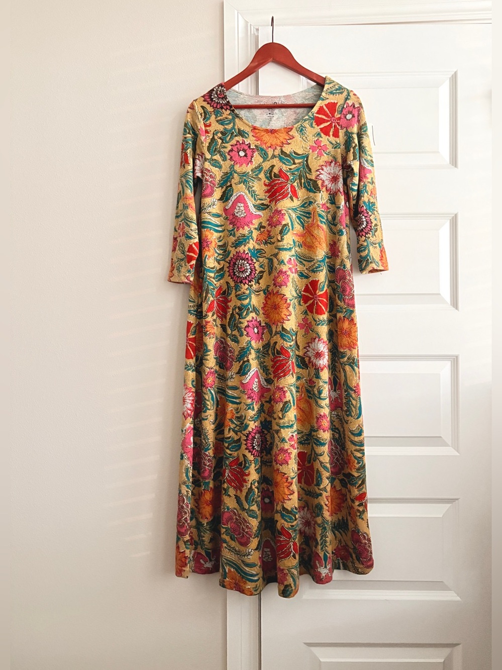 Natural Life Boho Folk Floral Cottagecore Lottie mustard Maxi Dress S